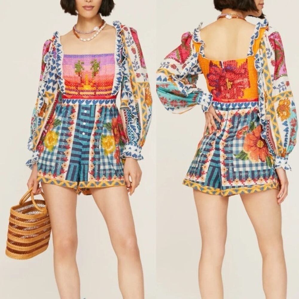 Farm Rio Summer Vibes Romper Size Large Tropical Vacation Beachy Boho